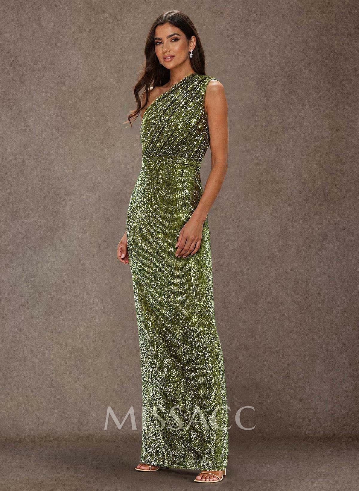Sparkle & Shine One-Shoulder Back Slit Floor-Length Sequined Mother Of The Bride Dresses