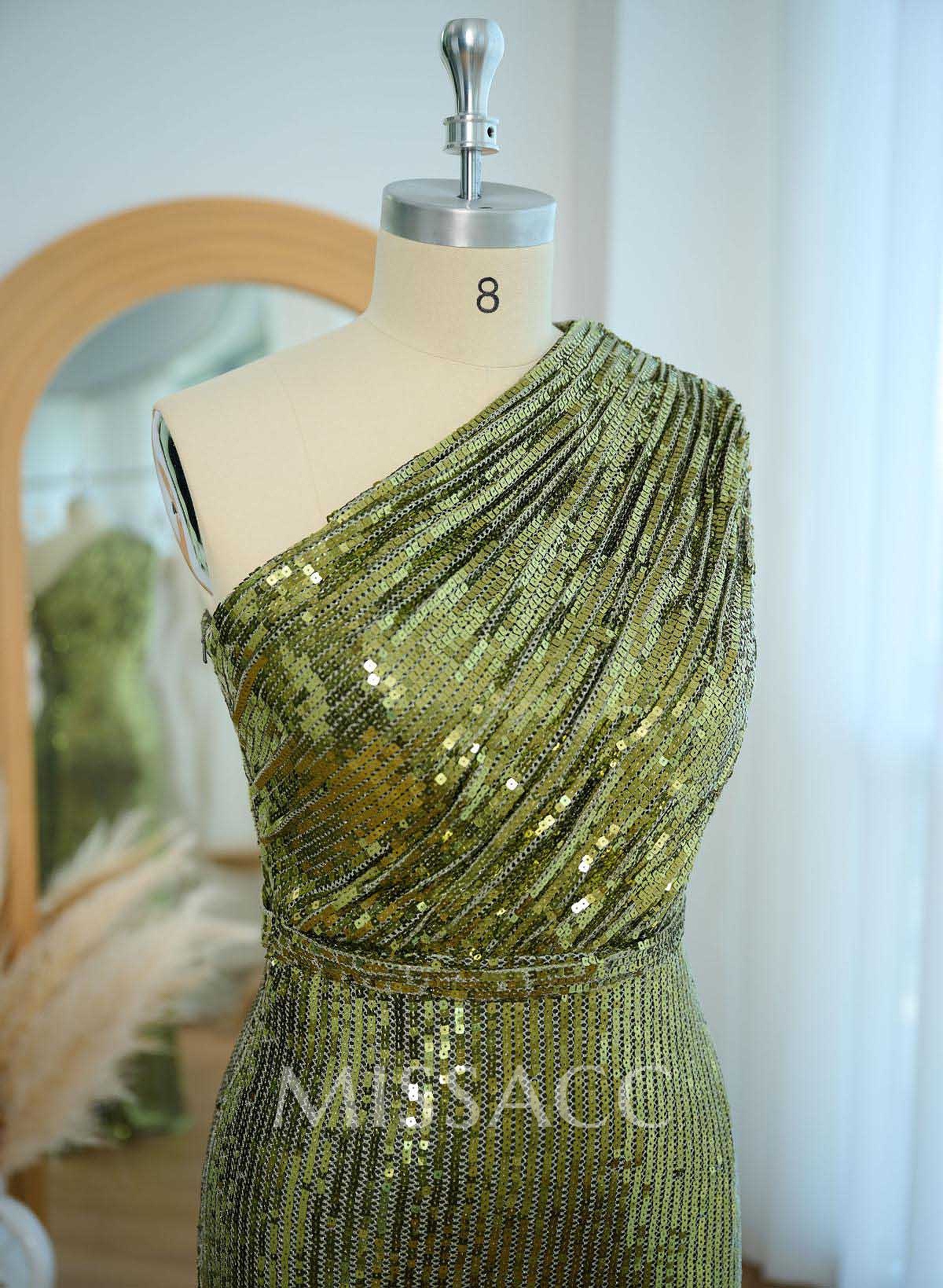 Sparkle & Shine One-Shoulder Back Slit Floor-Length Sequined Mother Of The Bride Dresses