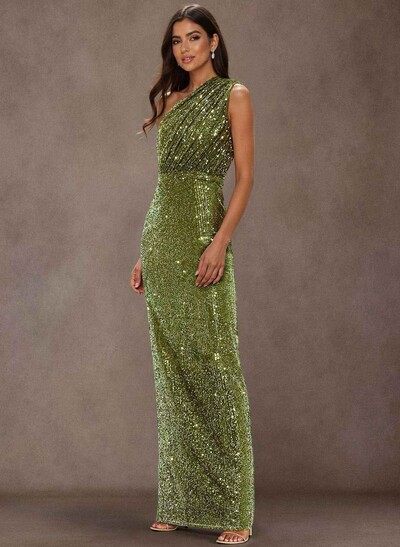 Sparkle & Shine One-Shoulder Back Slit Floor-Length Sequined Mother Of The Bride Dresses