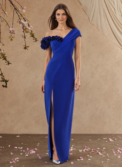 Elegant Flower(s) Asymmetrical Neckline High Split Floor-Length Elastic Satin Mother Of The Bride Dresses