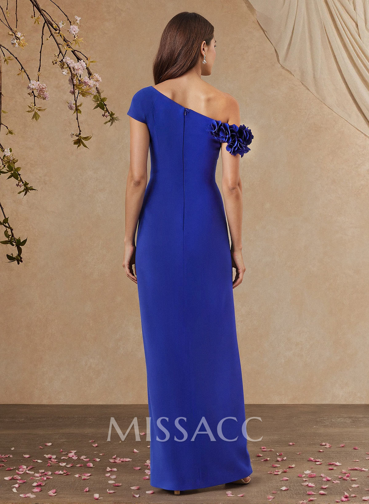 Elegant Flower(s) Asymmetrical Neckline High Split Floor-Length Elastic Satin Mother Of The Bride Dresses