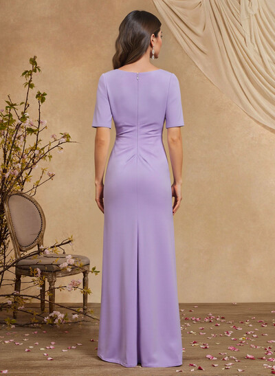 Elegant Square Neckline Short Sleeves Floor-Length Elastic Satin Mother Of The Bride Dresses