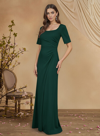 Elegant Square Neckline Short Sleeves Floor-Length Elastic Satin Mother Of The Bride Dresses