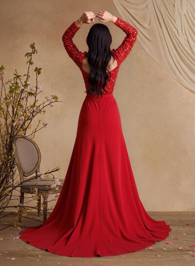 Lace Square Neckline Long Sleeves Overskirt Sweep Train Elastic Satin Mother Of The Bride Dresses