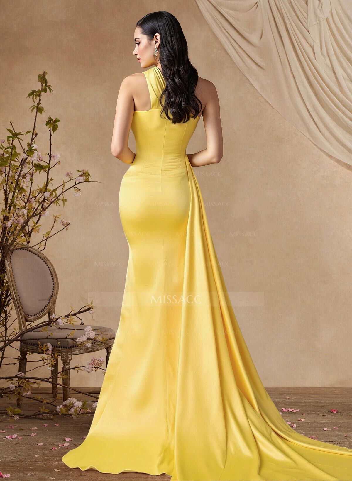 Elegant One-Shoulder Mermaid Sweep Train Satin Mother Of The Bride Dresses With Sweeping Side Drape