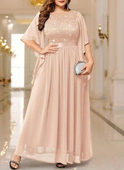 Elegant Scoop Neck Cape Sleeves A-Line Lace/Chiffon Mother Of The Bride Dresses With Ruffle