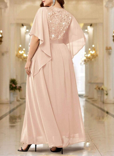 Elegant Scoop Neck Cape Sleeves A-Line Lace/Chiffon Mother Of The Bride Dresses With Ruffle