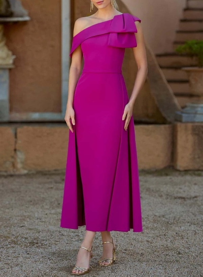 Elegant Bow(s) Asymmetrical Neckline Overskirt Ankle-Length Elastic Satin Mother Of The Bride Dresses