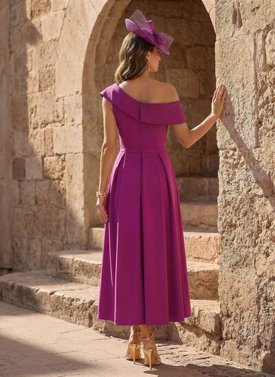 Elegant Bow(s) Asymmetrical Neckline Overskirt Ankle-Length Elastic Satin Mother Of The Bride Dresses