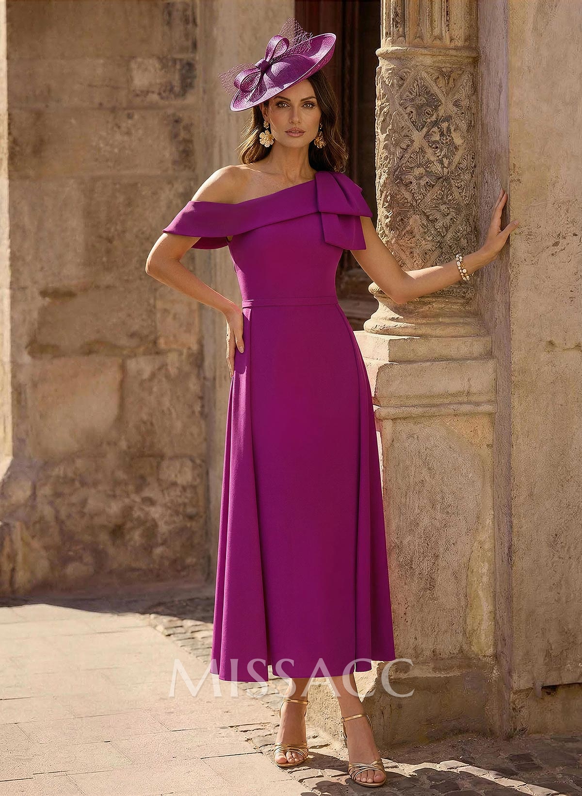 Elegant Bow(s) Asymmetrical Neckline Overskirt Ankle-Length Elastic Satin Mother Of The Bride Dresses Elegant Bow(s) Asymmetrical Neckline Overskirt Ankle-Length Elastic Satin Mother Of The Bride Dresses