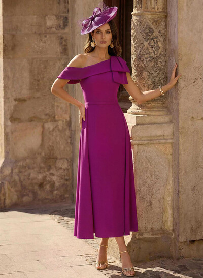 Elegant Bow(s) Asymmetrical Neckline Overskirt Ankle-Length Elastic Satin Mother Of The Bride Dresses