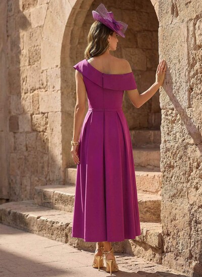 Elegant Bow(s) Asymmetrical Neckline Overskirt Ankle-Length Elastic Satin Mother Of The Bride Dresses