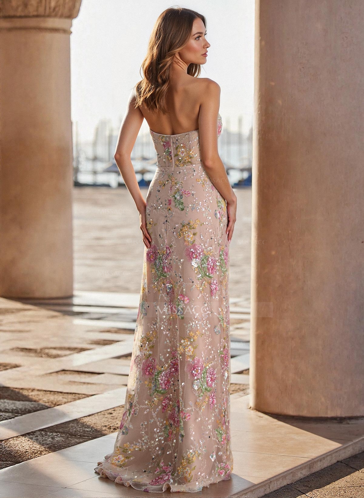 Sparkle & Shine Cowl Neck Sleeveless Sweep Train Lace/Tulle/Sequined Prom Dresses