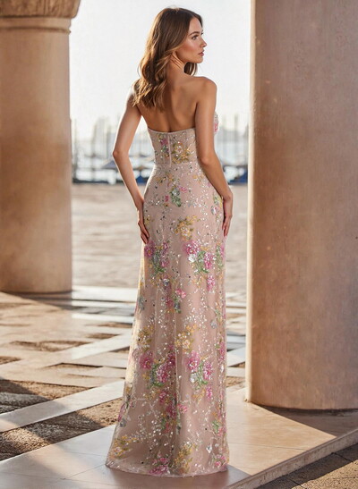 Sparkle & Shine Cowl Neck Sleeveless Floor-Length Lace/Tulle/Sequined Prom Dresses