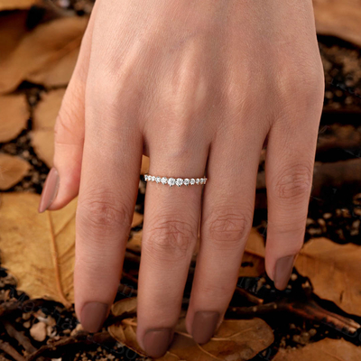 1.98CT Round Cut Moissanite Wedding Band In Sterling Silver