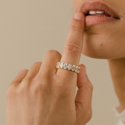 3CT Oval Cut Moissanite Wedding Band In Sterling Silver - 14K Gold Plated