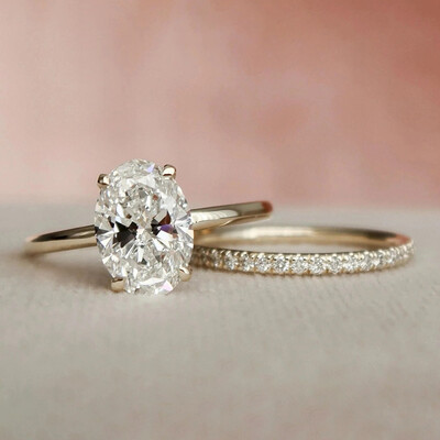 2CT Oval Cut Moissanite Engagement Ring Set In Sterling Silver - 14K Gold Plated