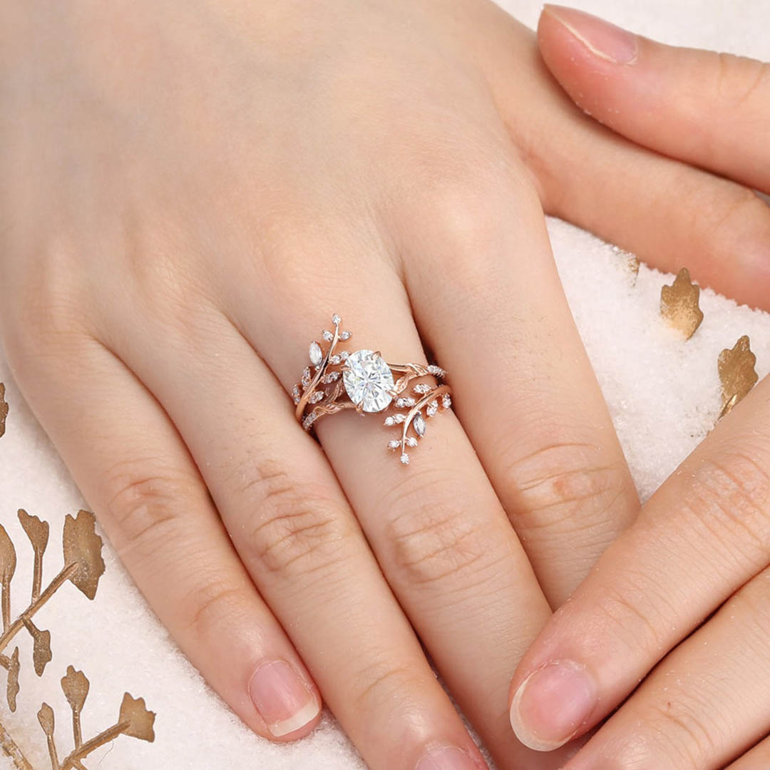 1.79CT Oval & Round Cut Moissanite Engagement Ring Set In Sterling Silver - 14K Gold Plated