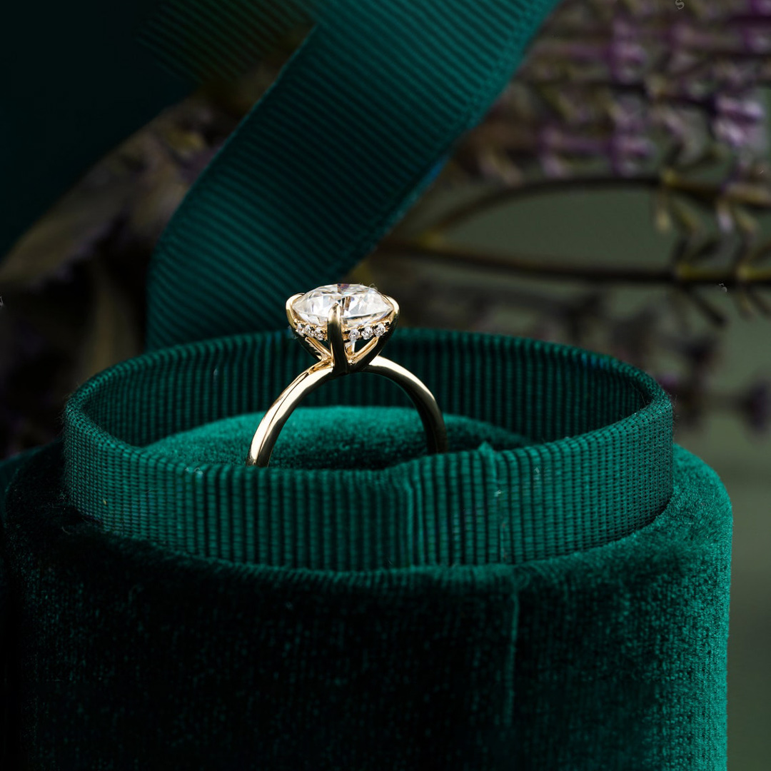 2CT Cushion Cut Square Moissanite Solitaire Engagement Ring In Sterling Silver - 14K Yellow Gold Plated
