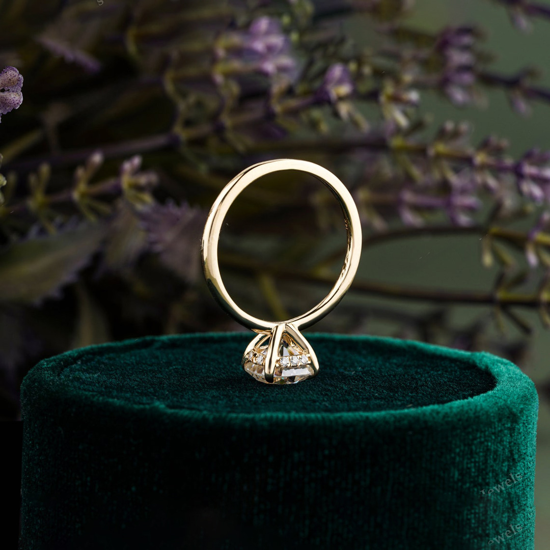 2CT Cushion Cut Square Moissanite Solitaire Engagement Ring In Sterling Silver - 14K Yellow Gold Plated