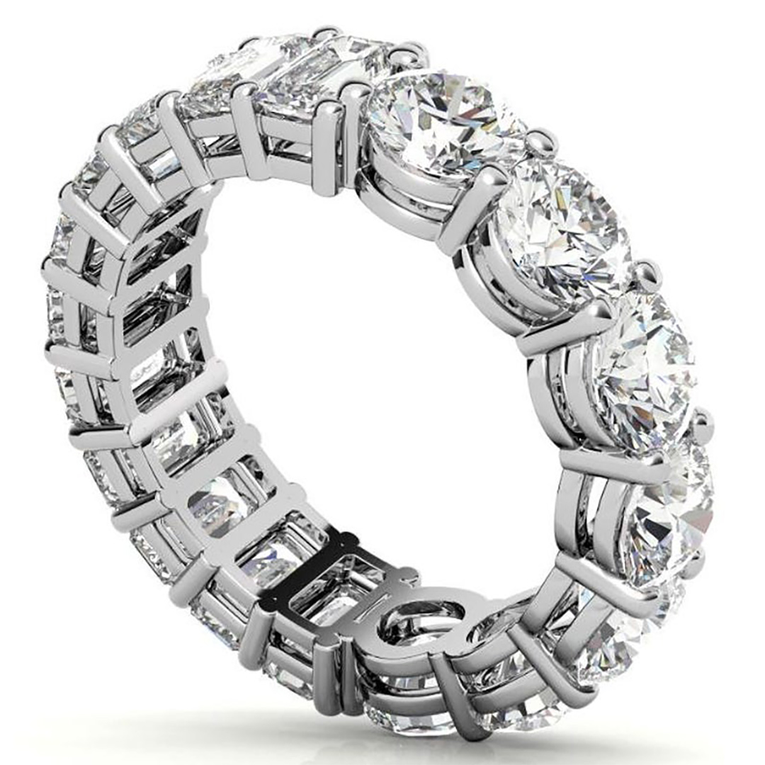 6.58CT Round & Emerald Cut Moissanite Wedding Band In Sterling Silver - 14K Gold Plated