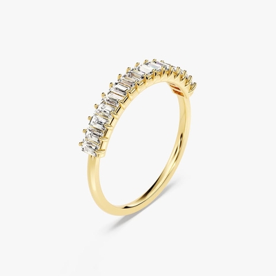 1.05CT Emerald Cut Moissanite Wedding Band In Sterling Silver - 14K Gold Plated