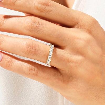 1.05CT Emerald Cut Moissanite Wedding Band In Sterling Silver - 14K Gold Plated