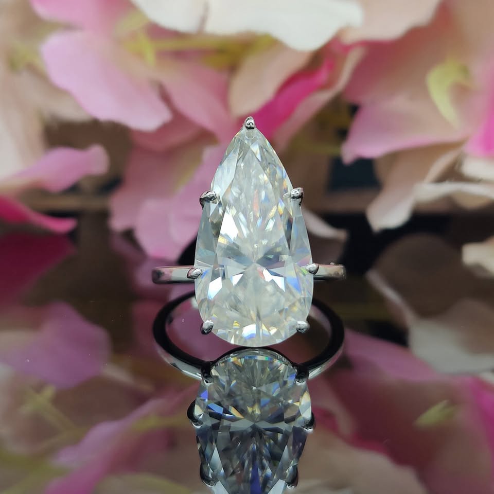 2CT Pear Cut Moissanite Engagement Ring In Sterling Silver - 14K Gold Plated