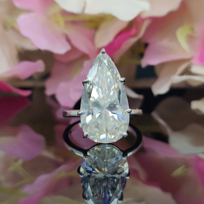 2CT Pear Cut Moissanite Engagement Ring In Sterling Silver - 14K Gold Plated