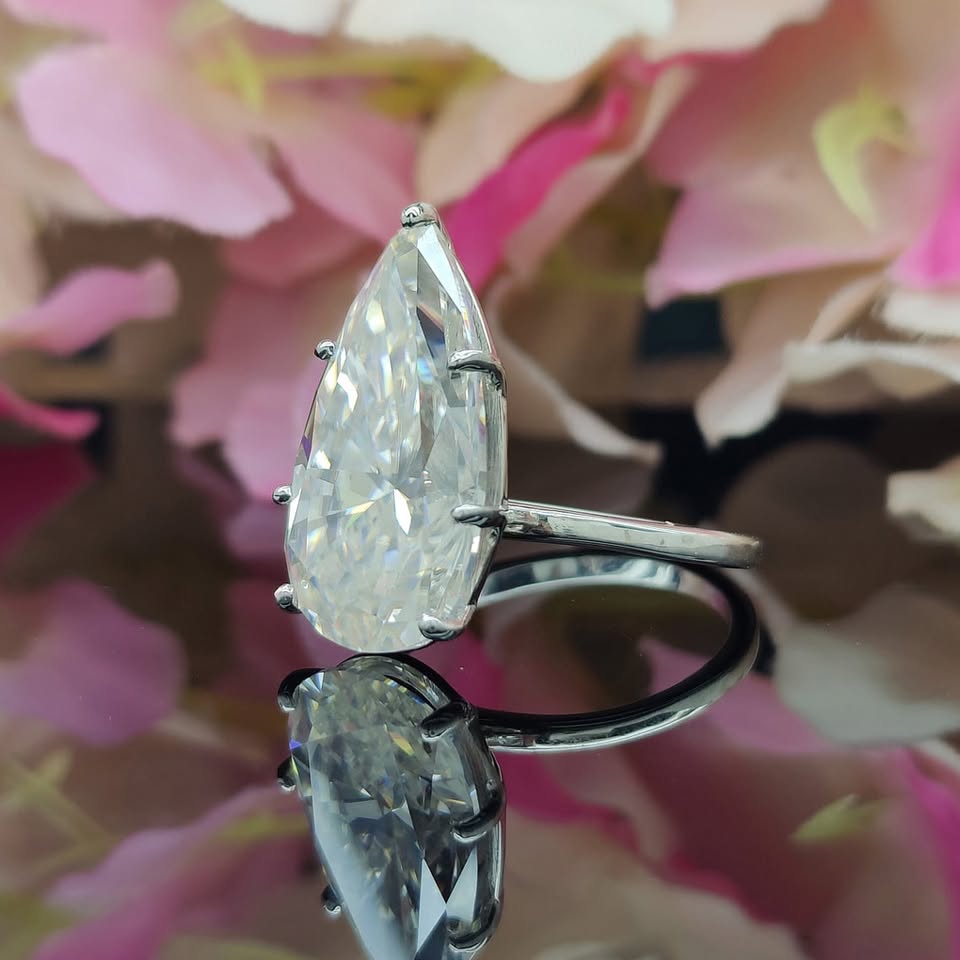 2CT Pear Cut Moissanite Engagement Ring In Sterling Silver - 14K Gold Plated