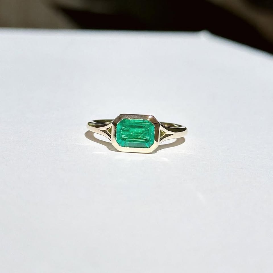 5Ct Emerald Cut Moissanite Engagement Ring In Sterling Silver - 14K Yellow Gold Plated