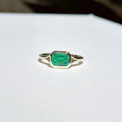 5Ct Emerald Cut Moissanite Engagement Ring In Sterling Silver - 14K Yellow Gold Plated