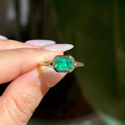 5Ct Emerald Cut Moissanite Engagement Ring In Sterling Silver - 14K Yellow Gold Plated