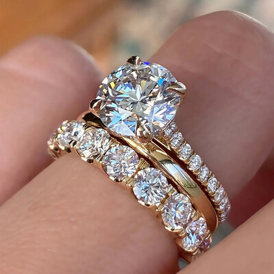 2CT Round Cut Moissanite Solitaire Engagement Rings Sets In Sterling Silver