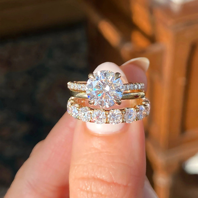 2CT Round Cut Moissanite Solitaire Engagement Rings Sets In Sterling Silver