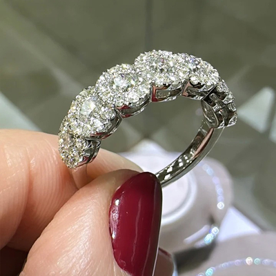 2.1CT Round Cut Moissanite Wedding Bands In Sterling Silver