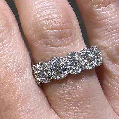 2.1CT Round Cut Moissanite Wedding Bands In Sterling Silver