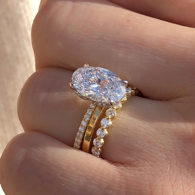 3CT Round Cut&Oval Cut Moissanite Engagement Rings Sets In Sterling Silver