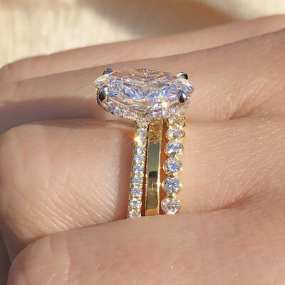 3CT Round Cut&Oval Cut Moissanite Engagement Rings Sets In Sterling Silver