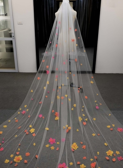 Flower-Adorned Cathedral Bridal Veils