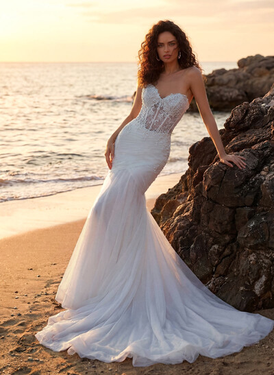 Elegant Sweetheart Mermaid Court Train Lace/Tulle Wedding Dress