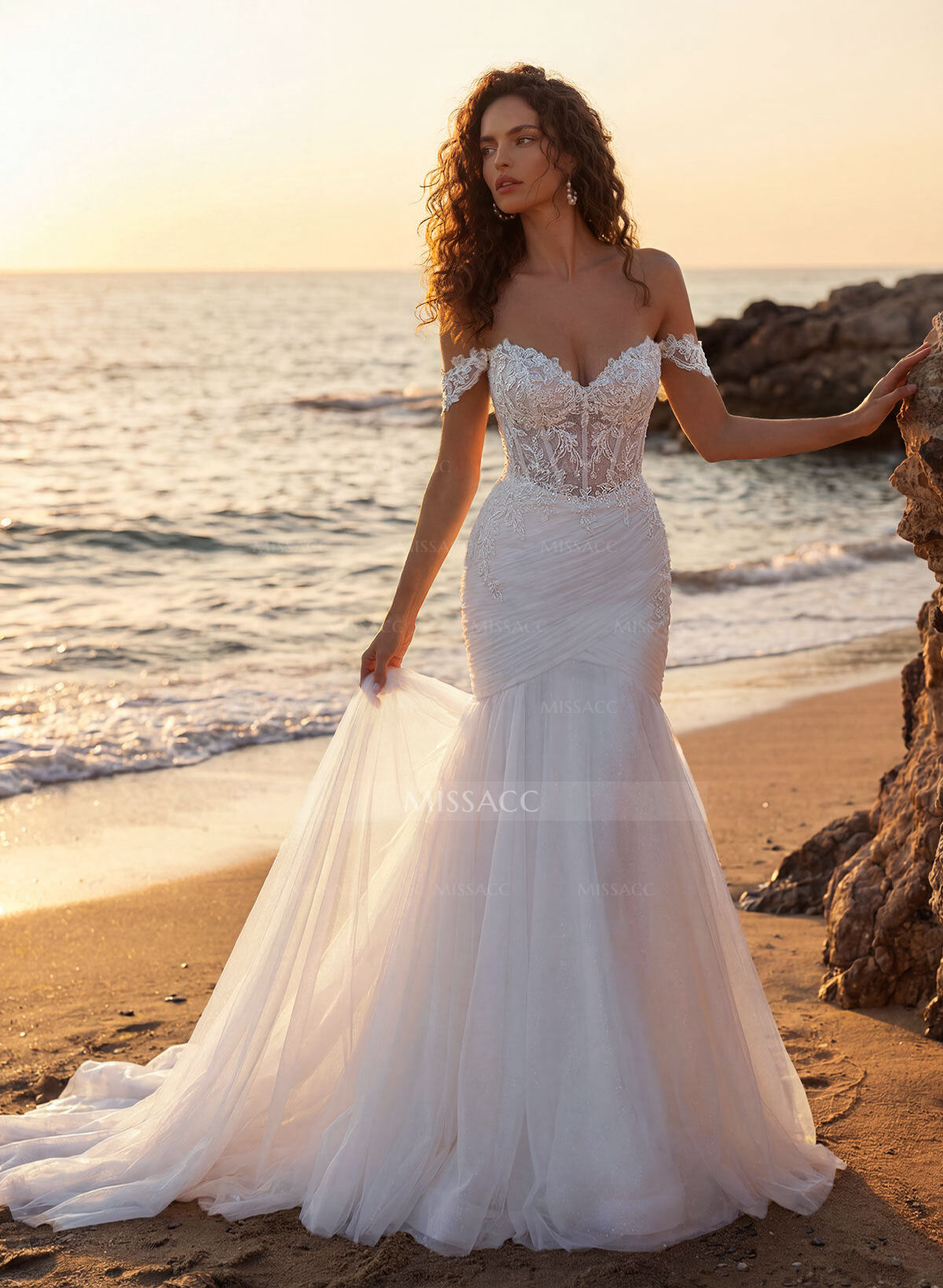 Elegant Sweetheart Mermaid Court Train Lace/Tulle Wedding Dress