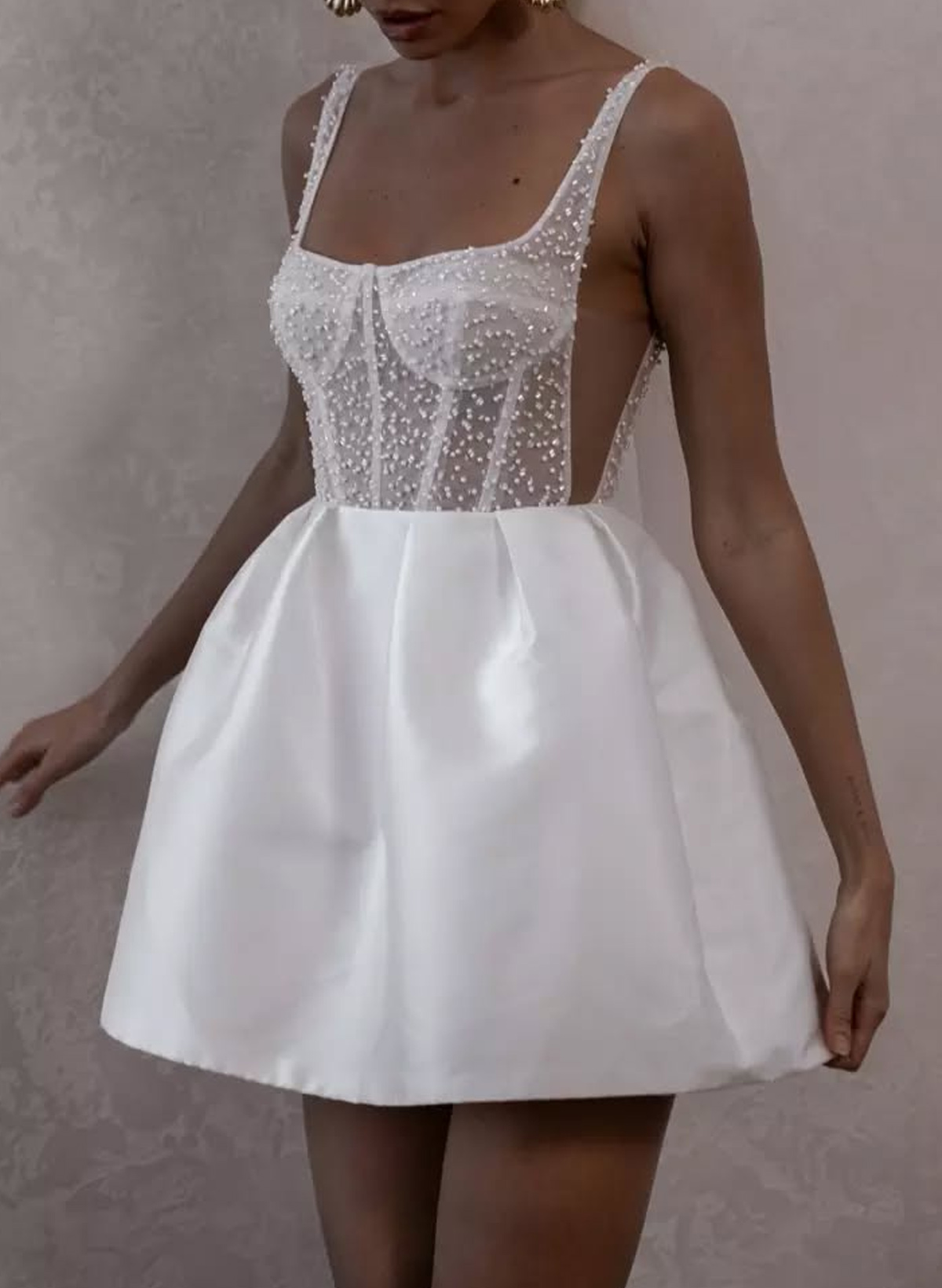 Lace Illusion Corset Square Neckline A-Line Short/Mini Satin Wedding Dresses