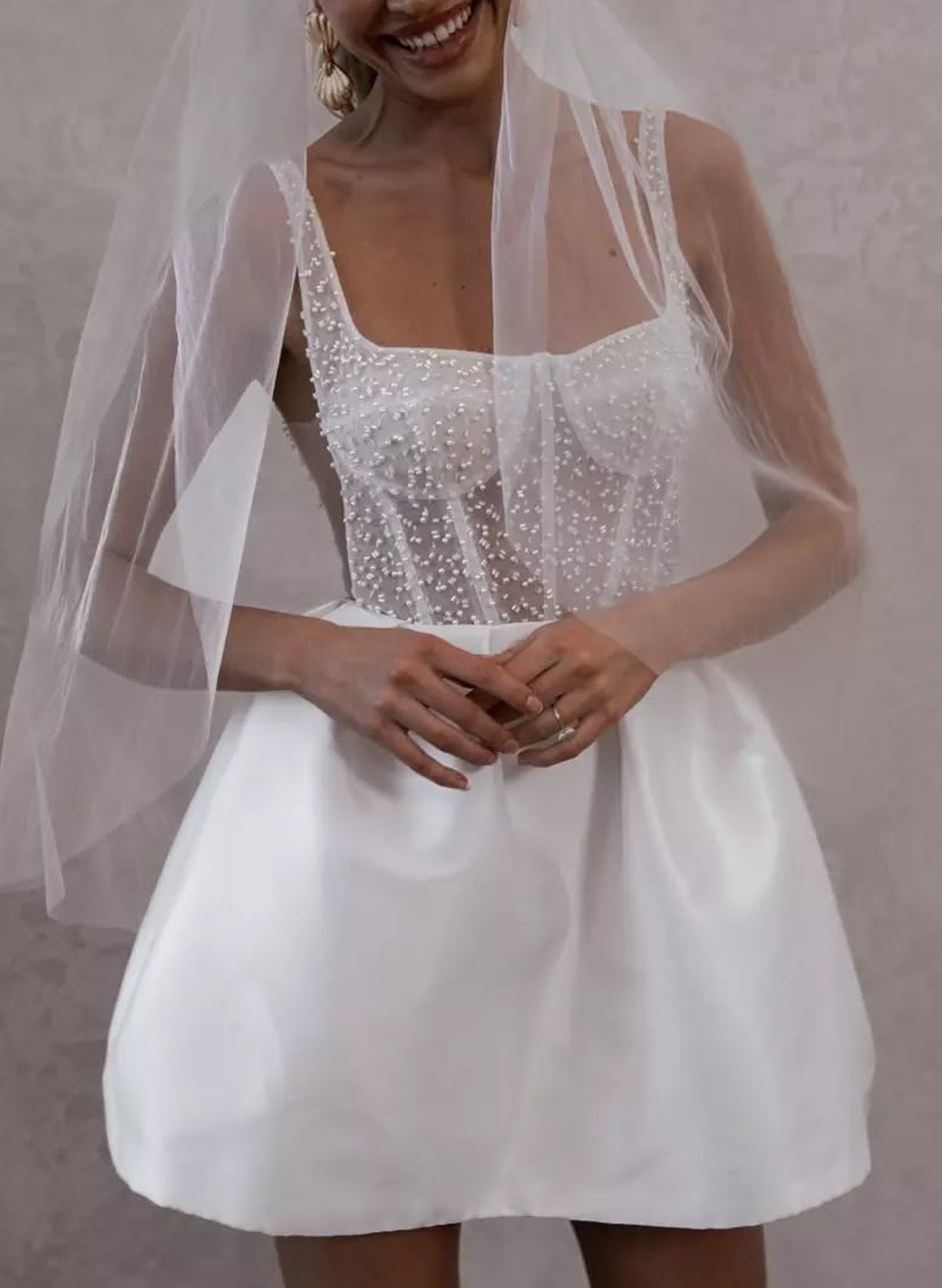 Lace Illusion Corset Square Neckline A-Line Short/Mini Satin Wedding Dresses