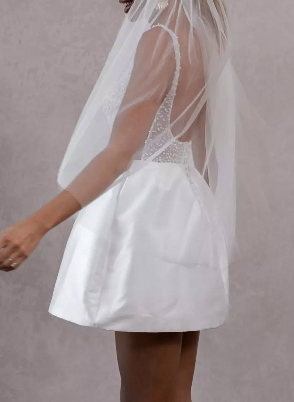 Lace Illusion Corset Square Neckline A-Line Short/Mini Satin Wedding Dresses