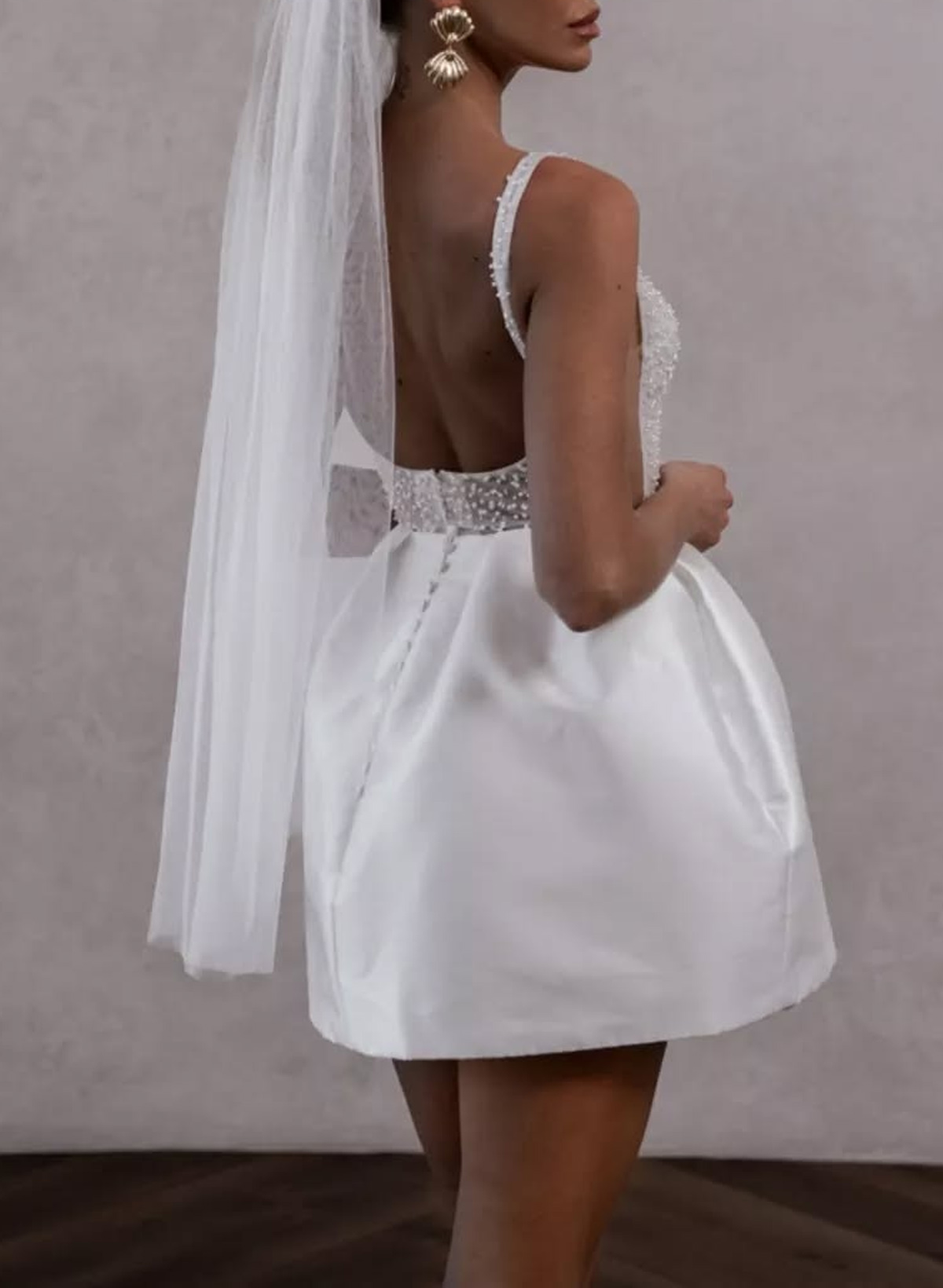 Lace Illusion Corset Square Neckline A-Line Short/Mini Satin Wedding Dresses