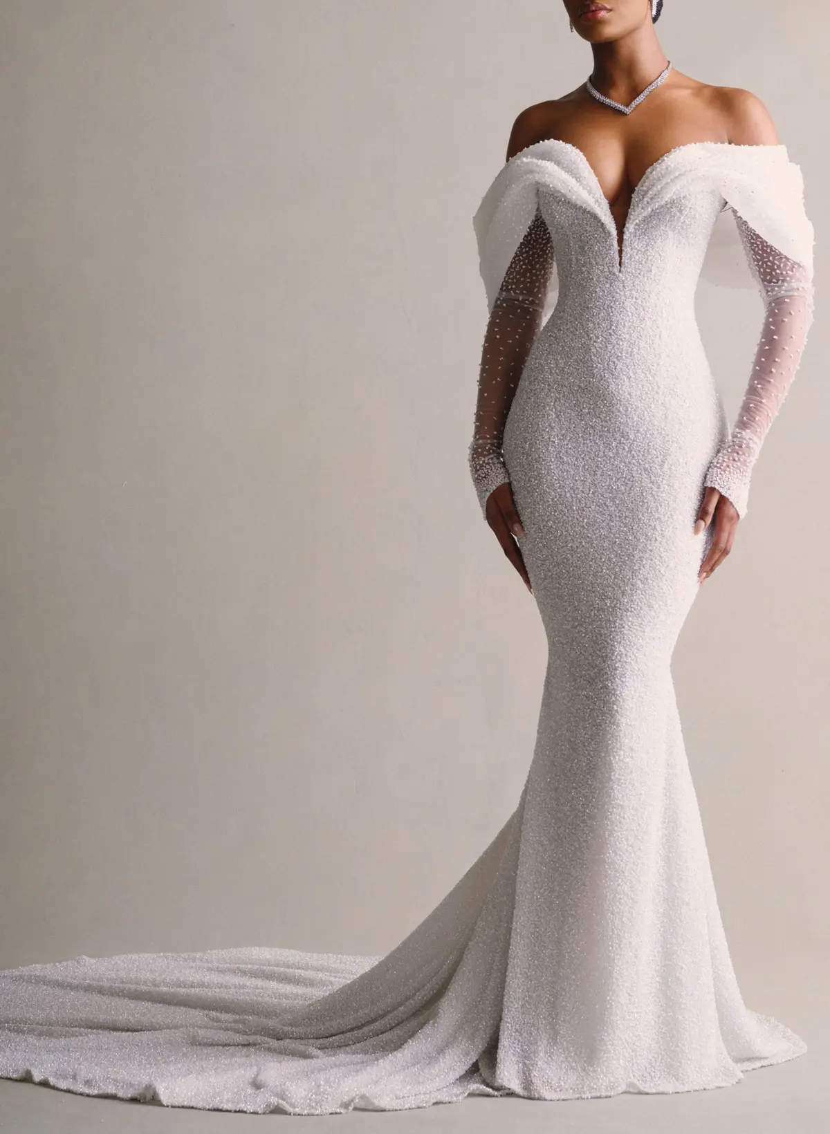mermaid wedding dress with detachable overskirt SIMONA overskirt Raglan Sleeve Lace Mermaid Wedding Dress