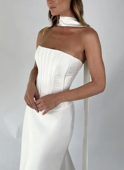 Trumpet/Mermaid Sweetheart Sleeveless Floor-Length Crepe Satin Wedding Dresses