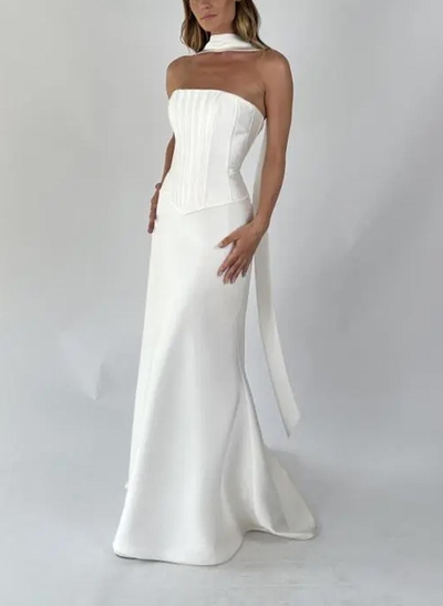 Trumpet/Mermaid Sweetheart Sleeveless Floor-Length Crepe Satin Wedding Dresses