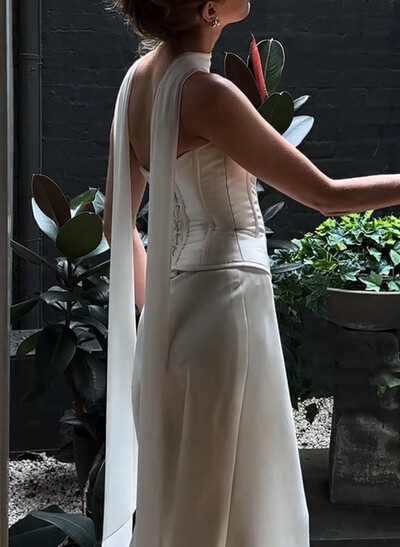 Trumpet/Mermaid Sweetheart Sleeveless Floor-Length Crepe Satin Wedding Dresses